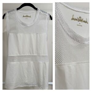 Sam Edelman White Mesh Fishnet Stretch Detail Active Workout Racerback Tank Top
